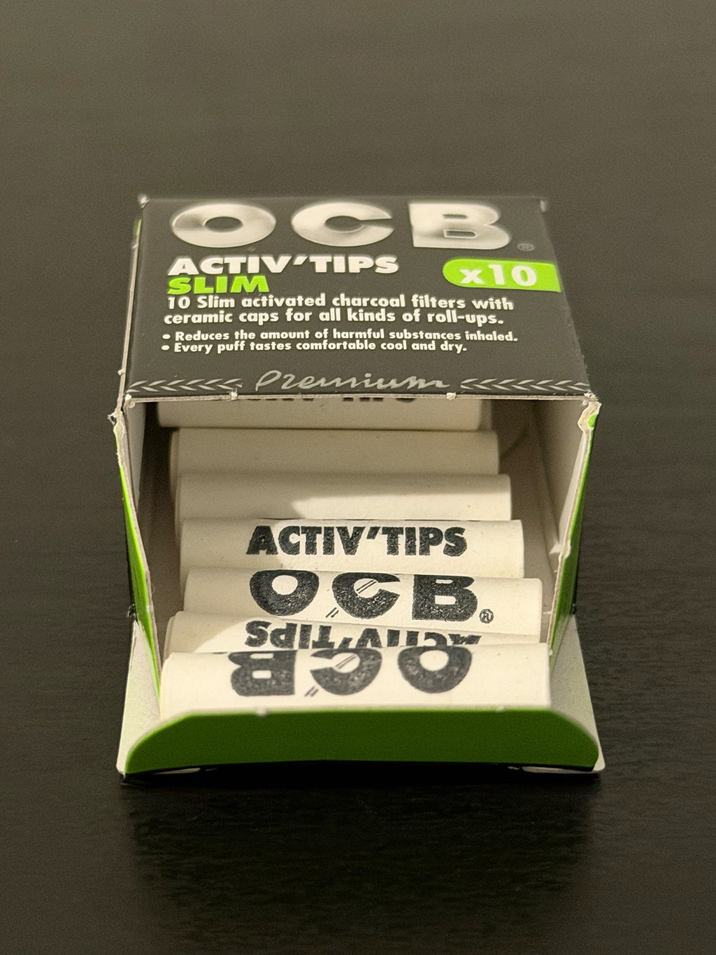 OCB Activ Tips Slim Carbón (con tapas de cerámica) | 10 piezas
